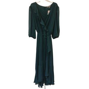 Danny & Nicole 20W Green Ruffled Wrap Dress 20W Sheer Lined HiLow 3/4 Sleeve I10
